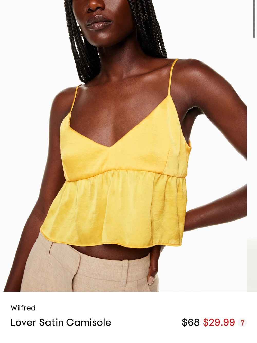 Aritzia Yellow Satin Camisole Top